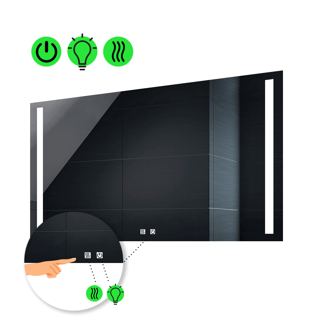 

LED-зеркало 100x80см, с двумя сенсорами и подогревом, модель Adelita