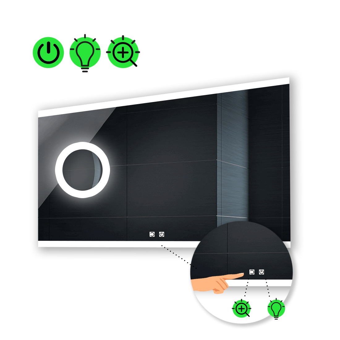 

LED-зеркало 80x60см, с двумя сенсорами и линзой с подсветкой, модель Ines