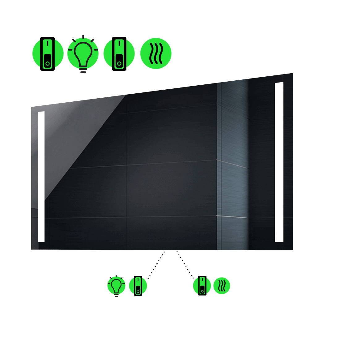 

LED-зеркало 80x60см, с подогревом и двумя механическими включателями, модель Adelita