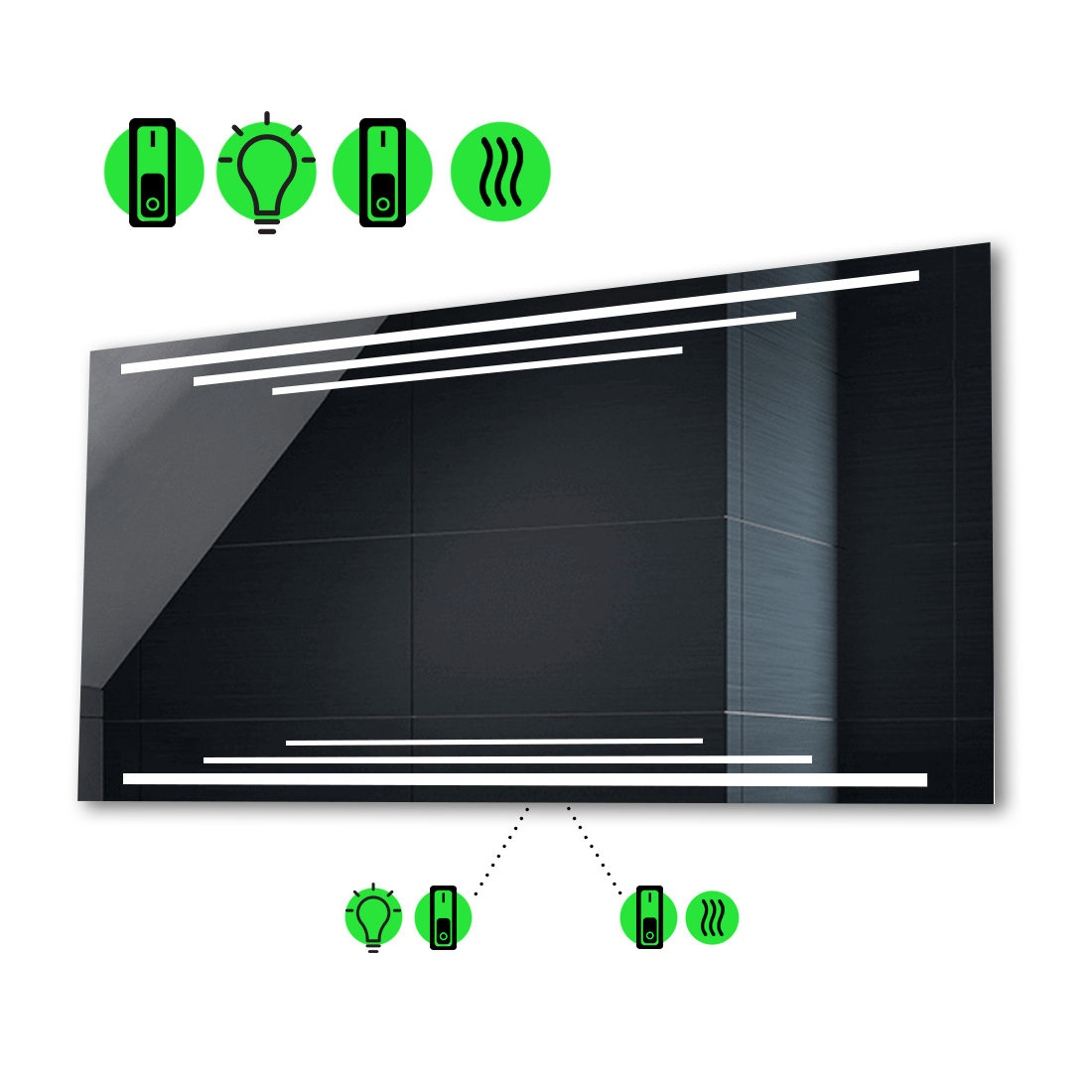 

LED-зеркало 80x60см, с подогревом и двумя механическими включателями, модель Francisca