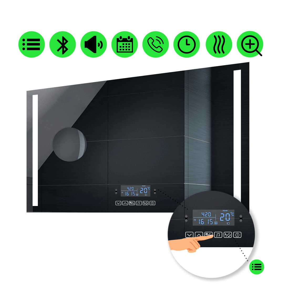 

LED-зеркало 120x100см, с Smart-блоком, линзой без подсветки и подогревом, модель Adelita