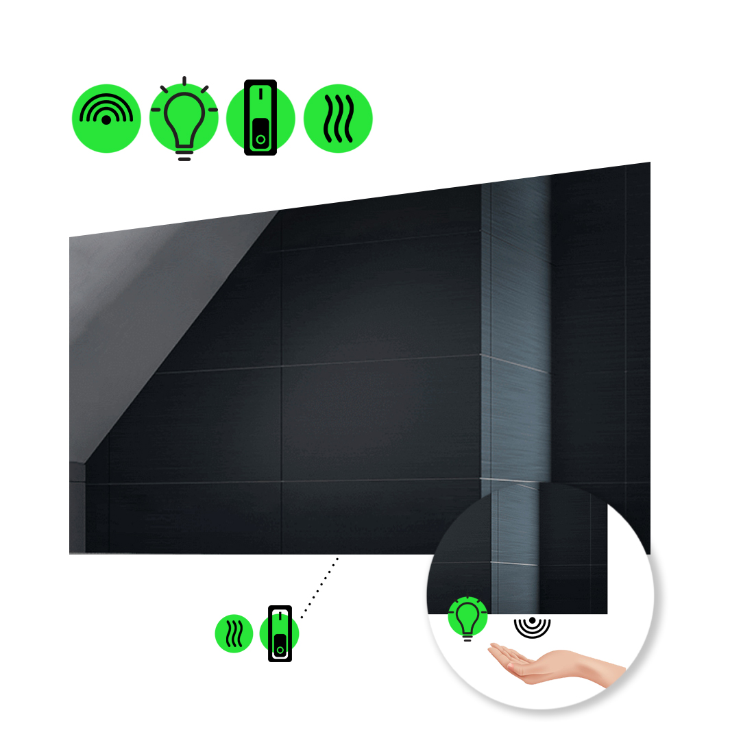 

LED-зеркало 80x60см, с ИК включателем и подогревом с механическим управлением, модель Lucia