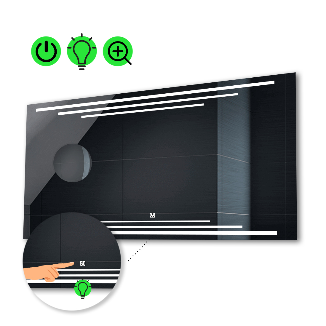 

LED-зеркало 90x70см, с сенсором и увеличительной линзой без подсветки, модель Francisca.