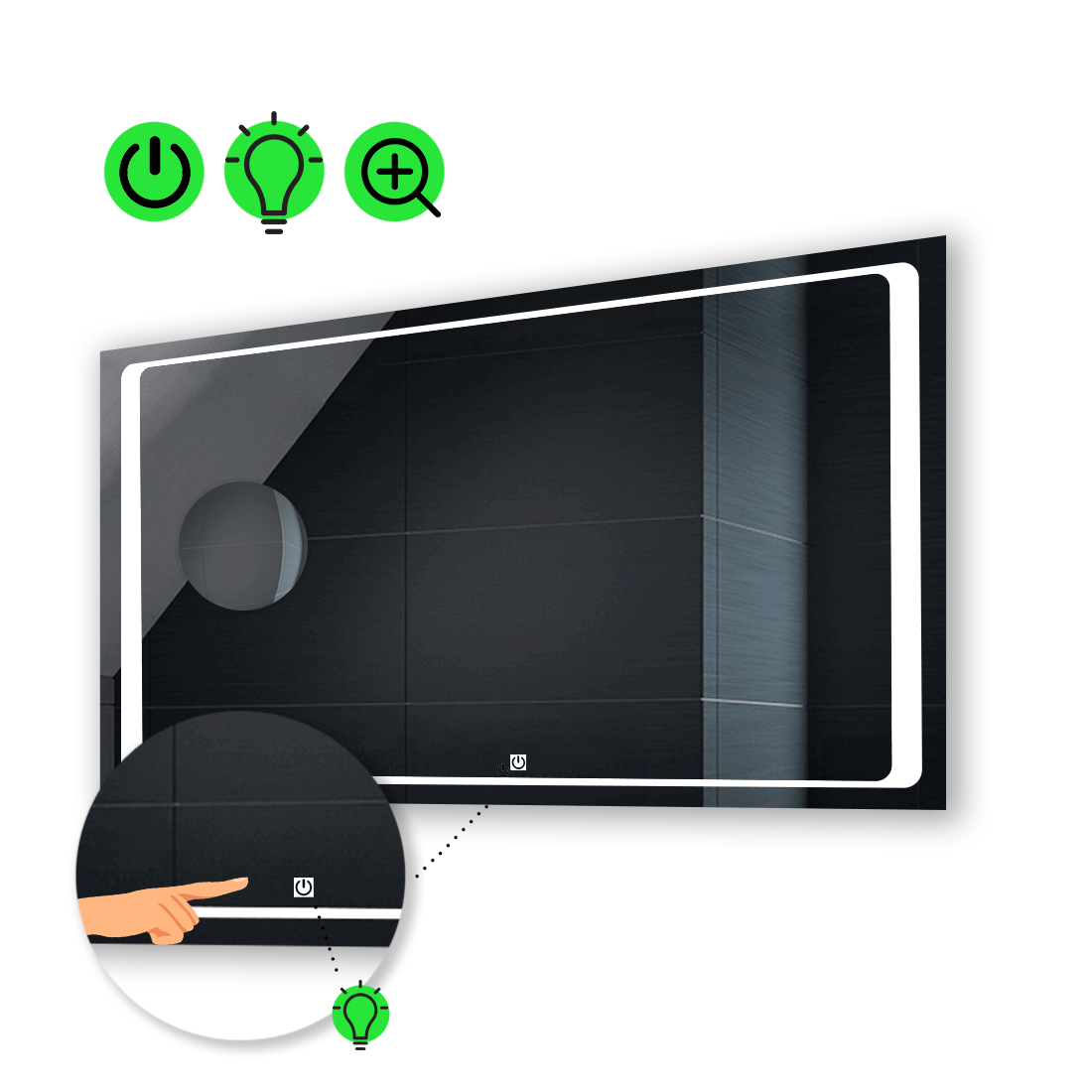 

LED-зеркало 100x80см, с сенсором и увеличительной линзой без подсветки, модель Emma.