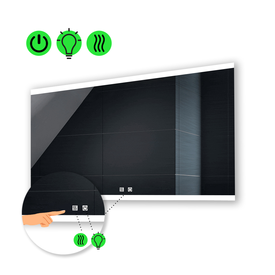 

LED-зеркало 80x60см, с двумя сенсорами и подогревом, модель Ines