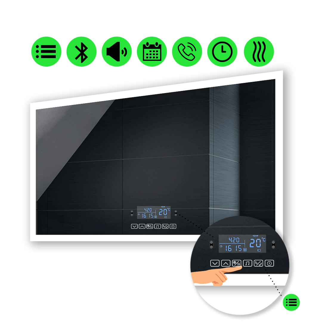 

LED-зеркало 100x60см, с Smart-блоком и подогревом, модель Simphony