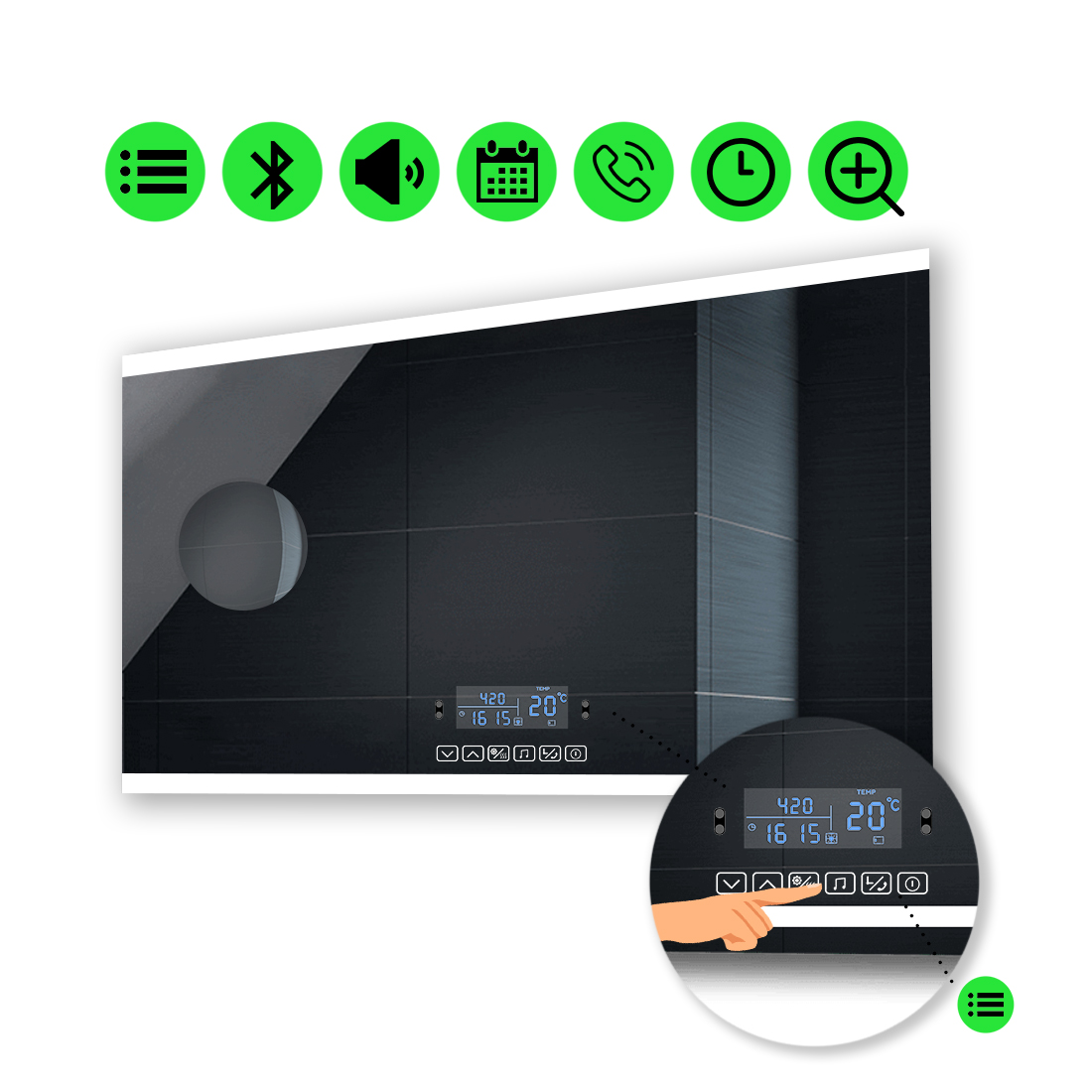 

LED-зеркало 80x60см, с Smart-блоком и линзой без подсветки, модель Ines