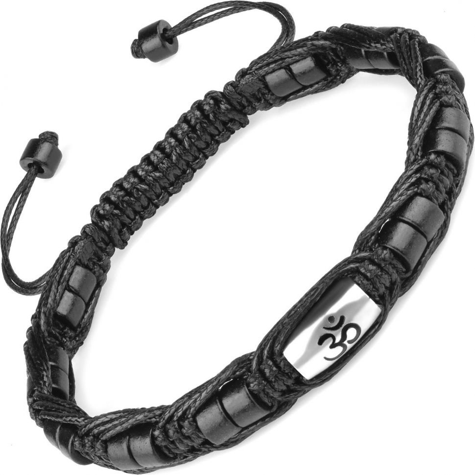 

Черный браслет Шамбала из керамических бусин со знаком "Ом" Everiot select LNS-2105 (16 см)