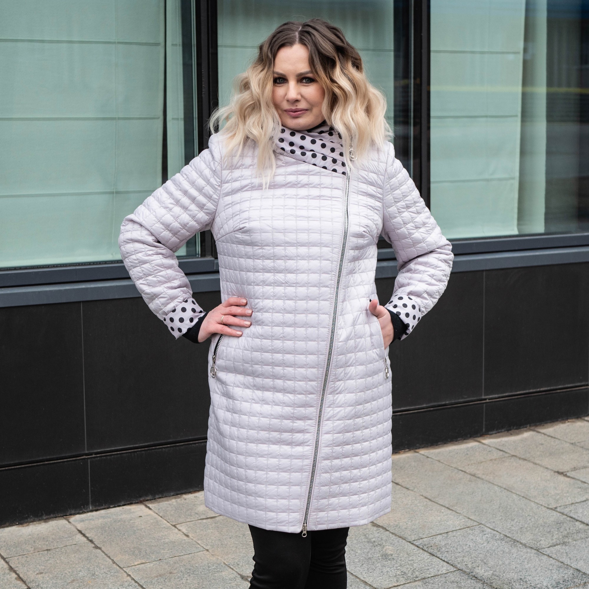 

Женская весенняя куртка большого размера UF-fashion Olivia горох -ad  молочный, Женская весенняя куртка большого размера UF-fashion Olivia горох -ad 56 молочный