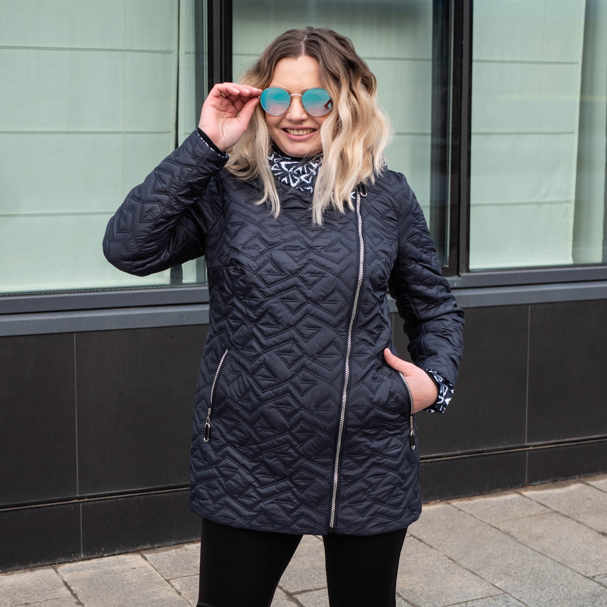 

Куртка женская демисезонная большие размеры UF-fashion Kosuha принт-ad 50 темно-синий