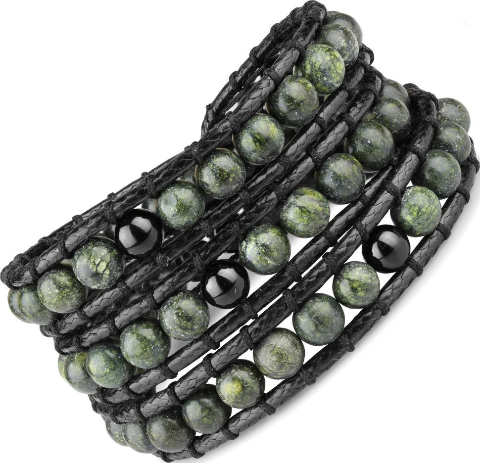 

Плетеный браслет-намотка Everiot Select LNS-3015 из змеевика, агата и вощеного шнура (Размер 24 см)