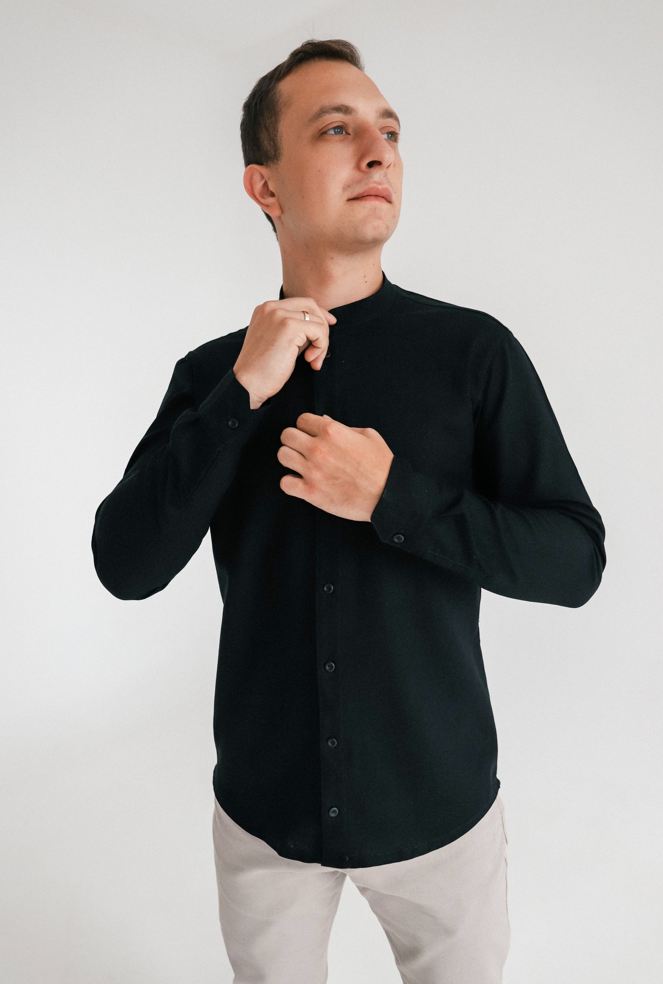 

Рубашка с полным разрезом лён URSUS черная slim fit, Рубашка с полным разрезом лён URSUS черная slim fit L