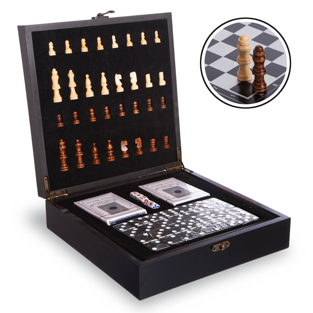 

Набор настольных игр 3 в 1 W2650 шахматы, домино, карты Black