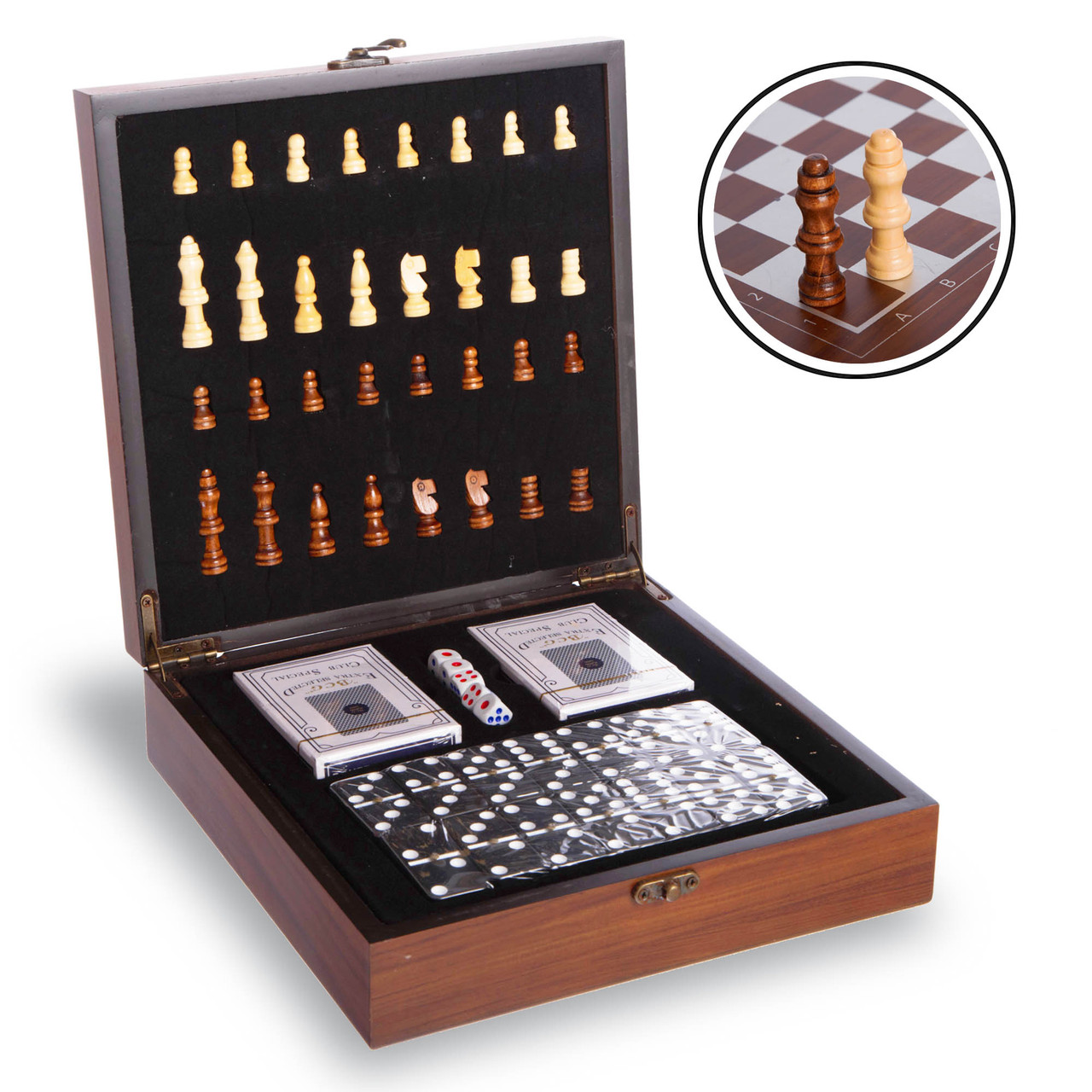 

Набор настольных игр 3 в 1 W2650 шахматы, домино, карты BROWN