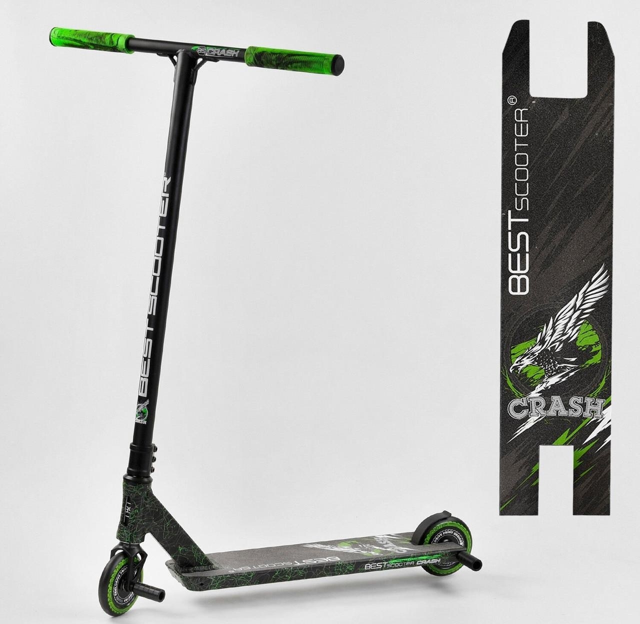 

Самокат трюковый Best Scooter HIC-система, ПЕГИ, алюминиевый диск и дека черно салатовый