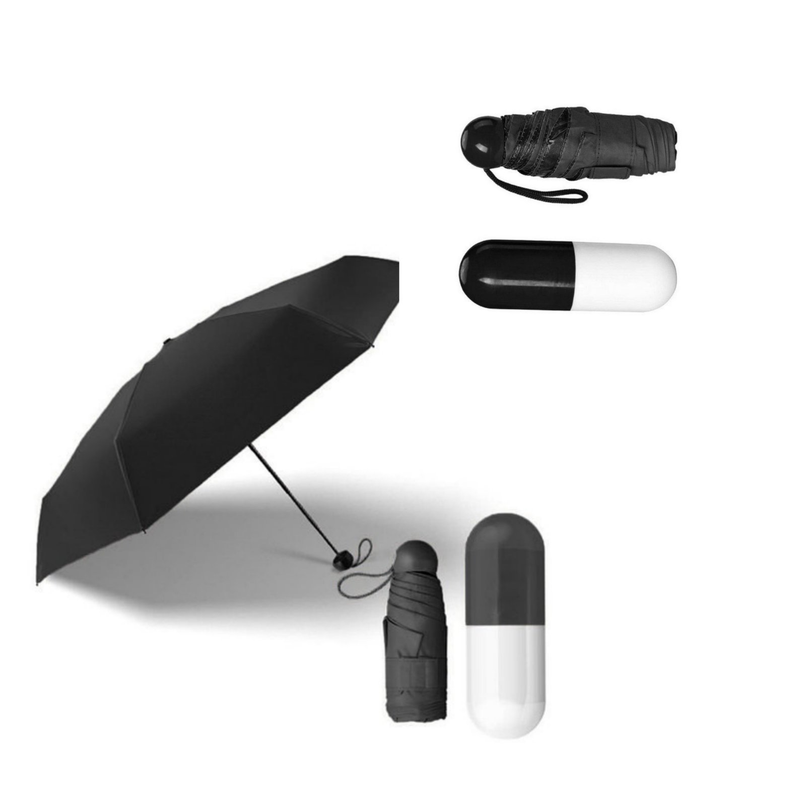 

Мини зонт в чехле капсула Capsule Umbrella стильный и удобный Черный (2938)