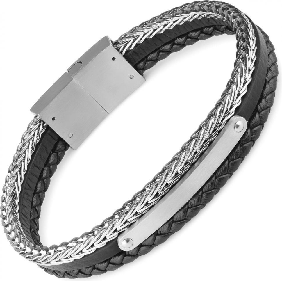 

Мужской браслет из кожи и стали Spikes SLQ-1019S с пластиной для гравировки (Длина 21,6 см)