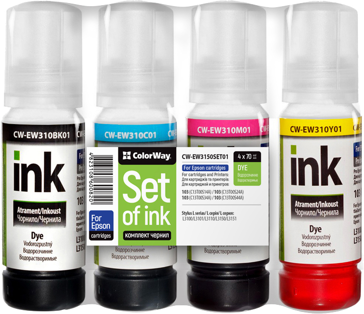 

Комплект чорнила ColorWay Epson L1110/L3100/L3110/L3150/L3151 (4х70 мл) BK/С/M/Y (CW-EW3150SET01)