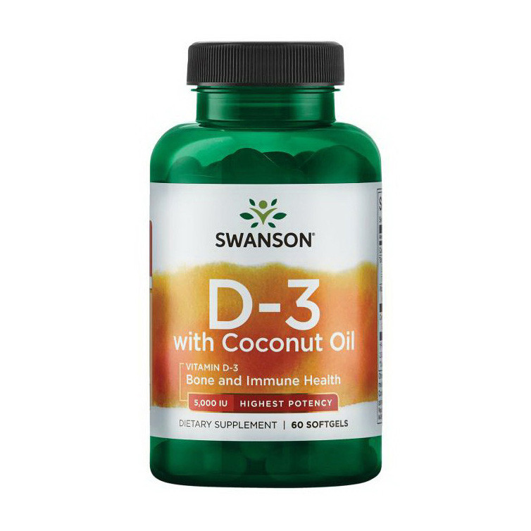 

Витамин Д3 (холекальциферол) с кокосовым маслом Свансон / Swanson D3 5000 IU with Coconut Oil (60 softgels)