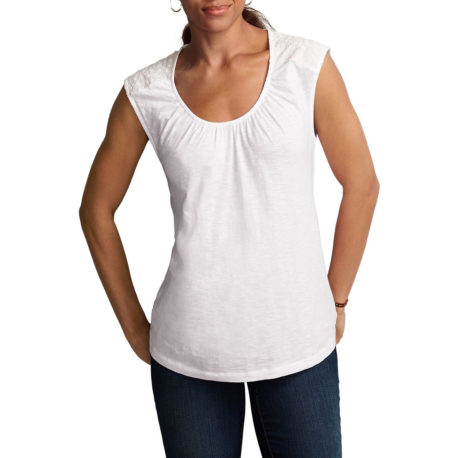 

Туника Eddie Bauer Womens Tunic Shirt Web Inserts Sleeveless WHITE XS Белый