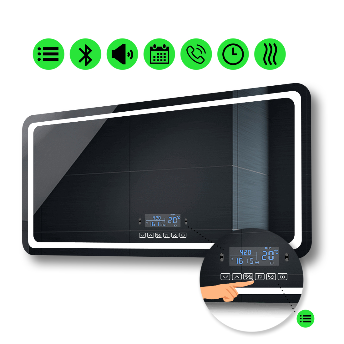 

LED-зеркало 80x70см, с Smart-блоком и подогревом, модель Anvi