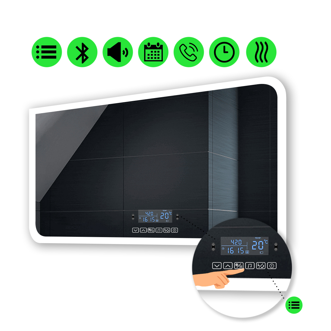 

LED-зеркало 120x90см, с Smart-блоком и подогревом, модель Kruka