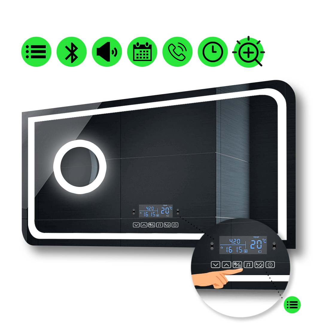 

LED-зеркало 90x70см, с Smart-блоком и линзой с подсветкой, модель Noemi