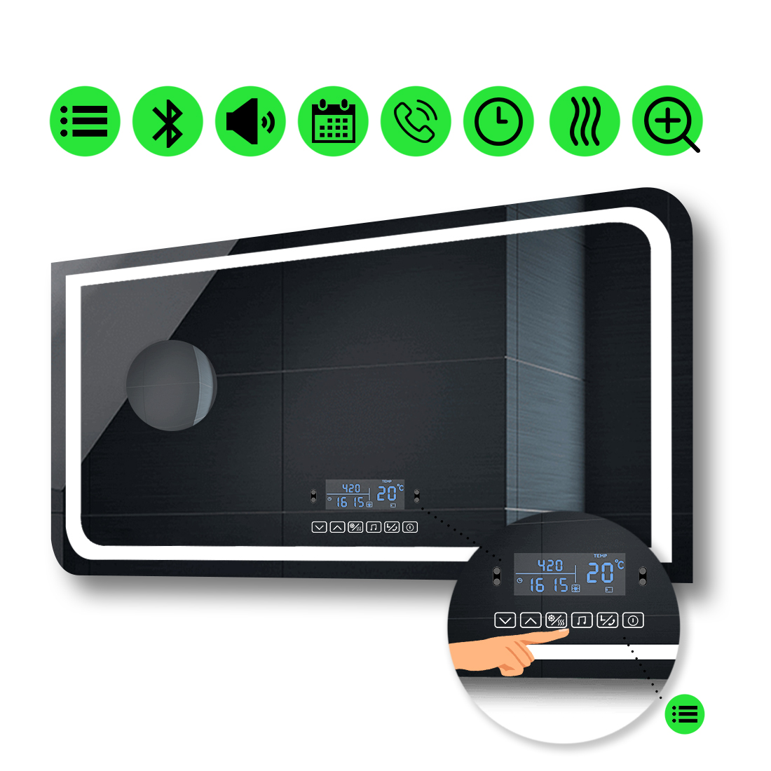 

LED-зеркало 90x80см, с Smart-блоком, линзой без подсветки и подогревом, модель Noemi