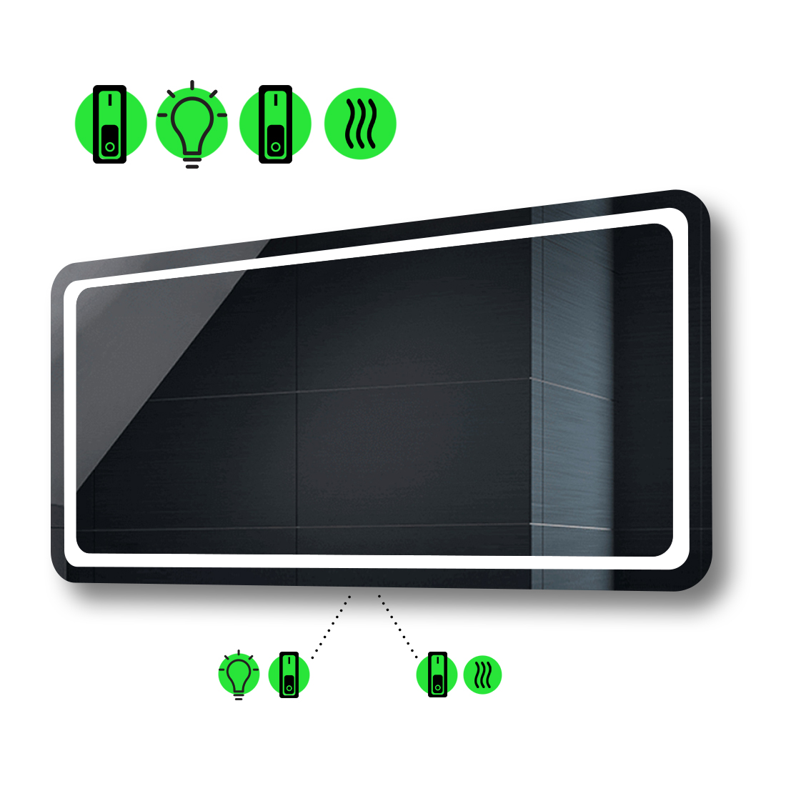 

LED-зеркало 90x60см, с подогревом и двумя механическими включателями, модель Anvi
