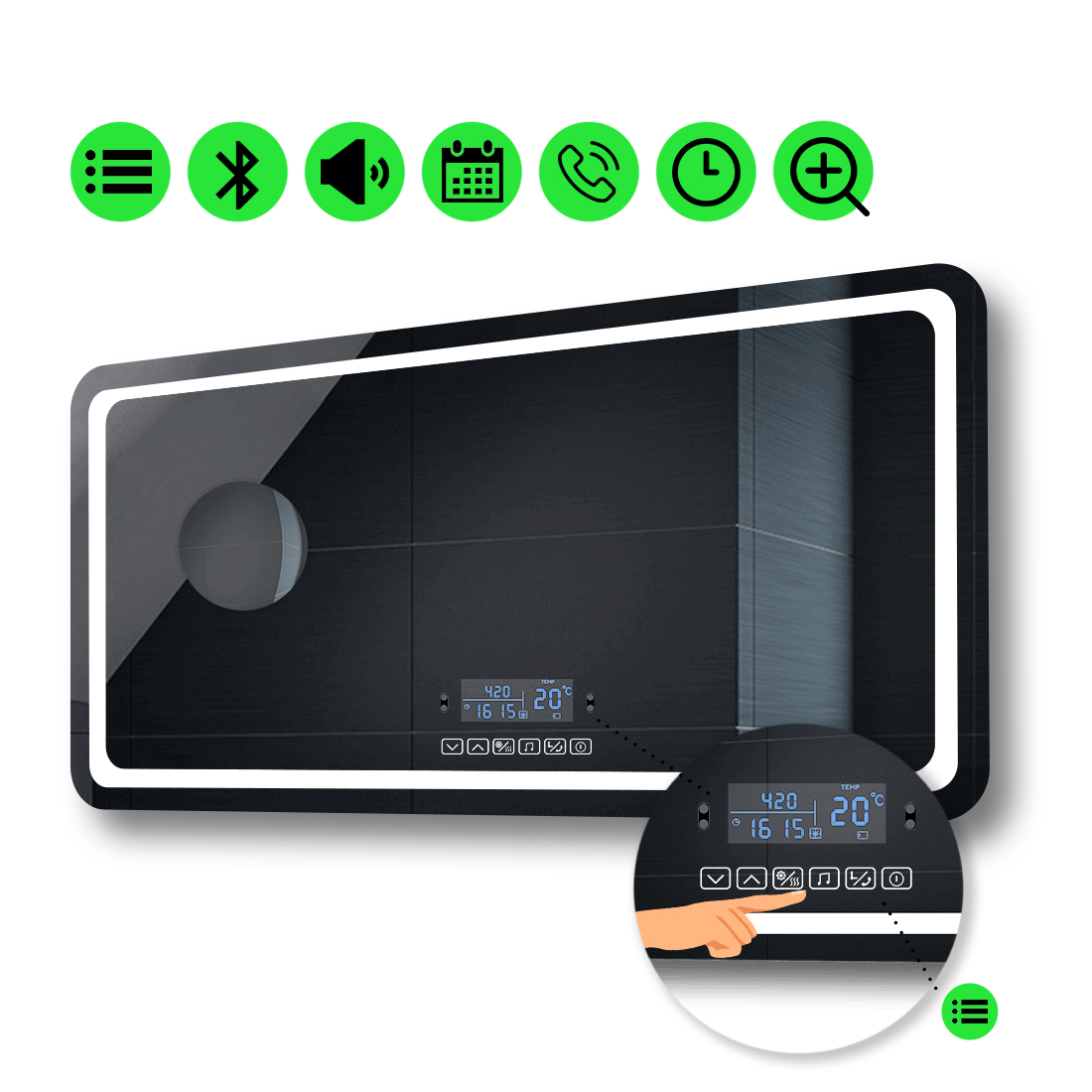 

LED-зеркало 100x80см, с Smart-блоком и линзой без подсветки, модель Anvi