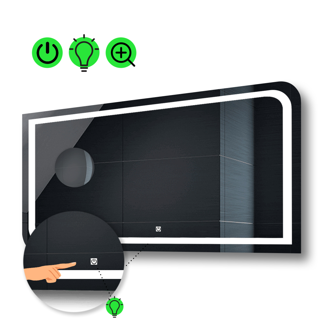 

LED-зеркало 80x60см, с сенсором и увеличительной линзой без подсветки, модель Noemi.