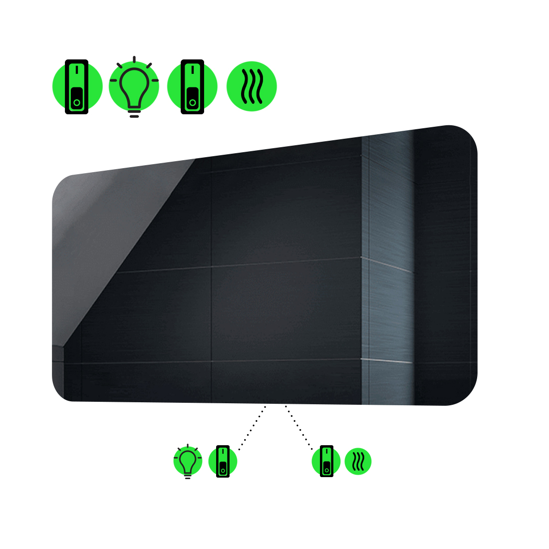 

LED-зеркало 90x70см, с подогревом и двумя механическими включателями, модель Ornela