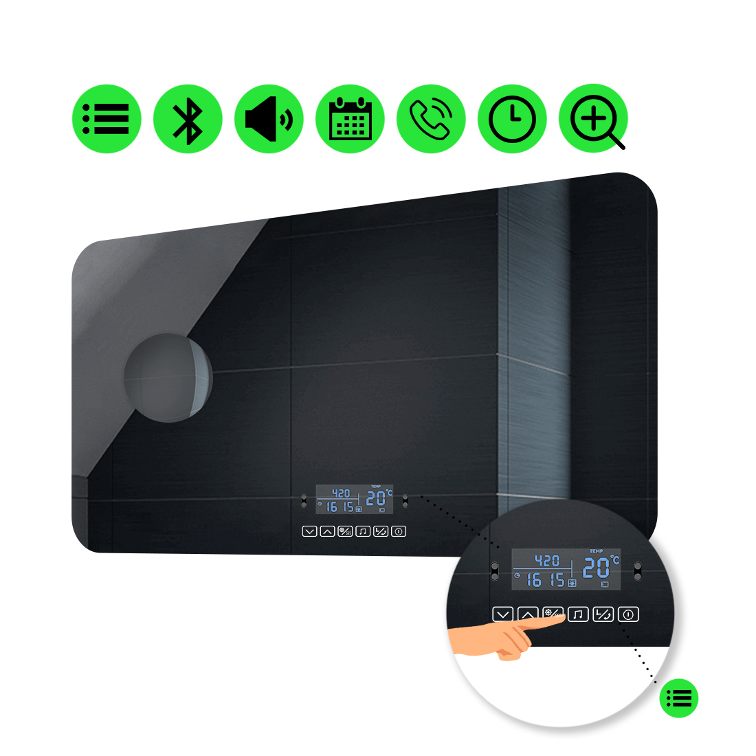 

LED-зеркало 120x80см, с Smart-блоком и линзой без подсветки, модель Ornela