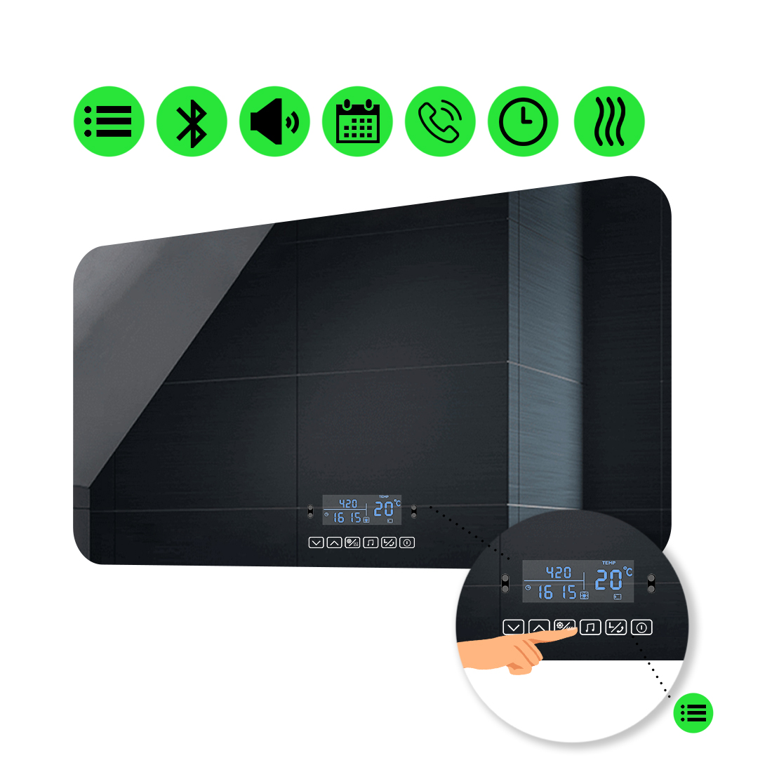 

LED-зеркало 110x70см, с Smart-блоком и подогревом, модель Ornela