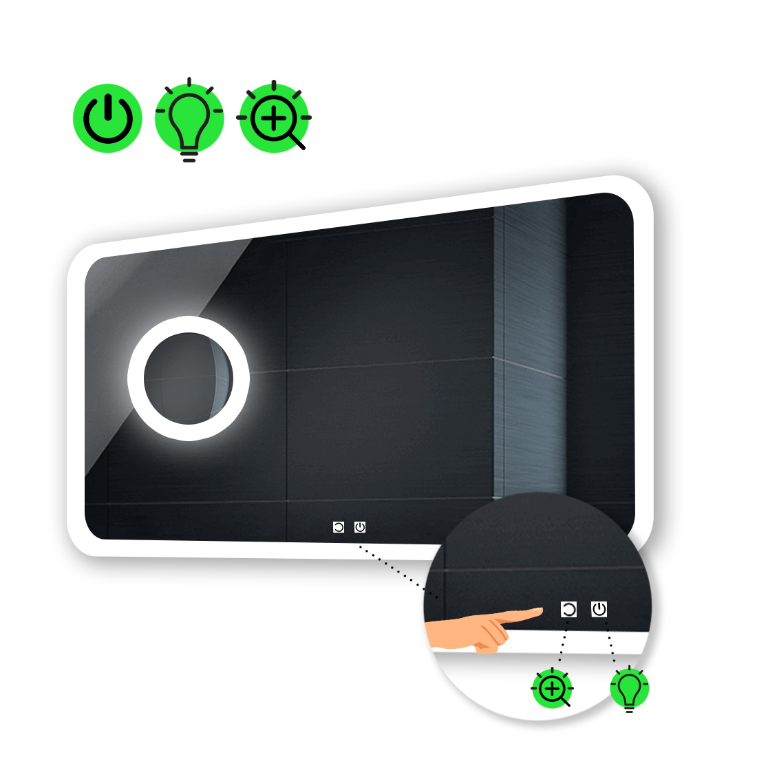 

LED-зеркало 80x60см, с двумя сенсорами и линзой с подсветкой, модель Ahana