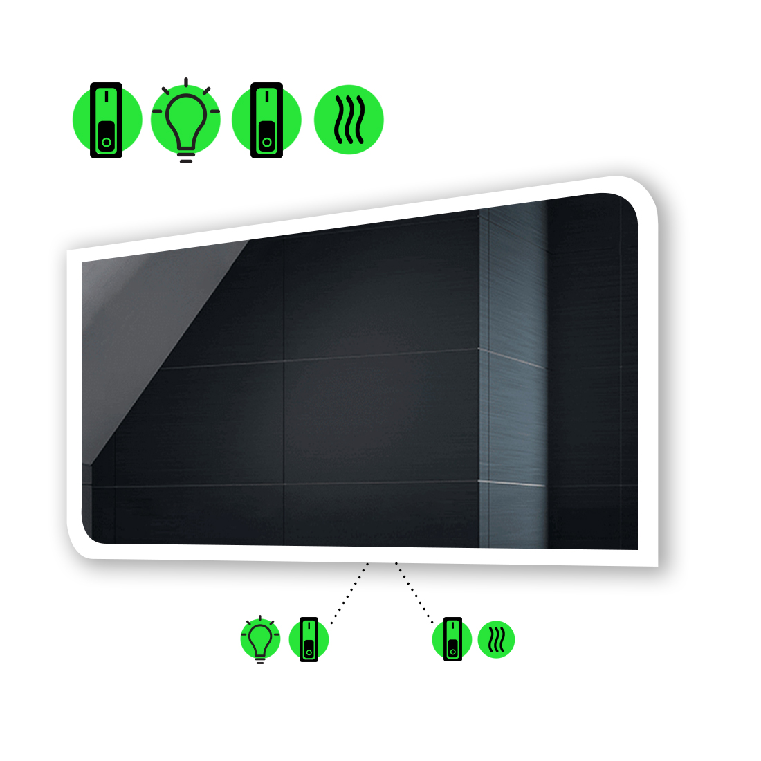 

LED-зеркало 90x70см, с подогревом и двумя механическими включателями, модель Kruka