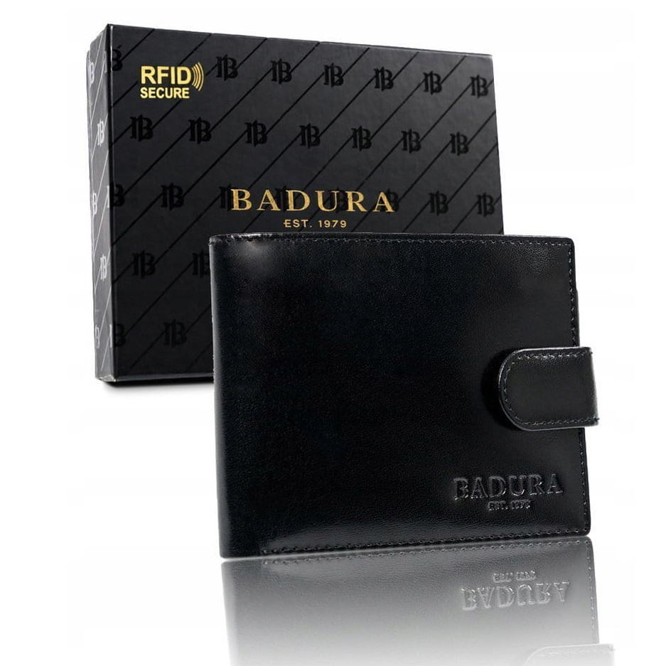 

Портмоне мужское кожаное с евромонетницей черное на кнопке Badura B-022-BSVT Black