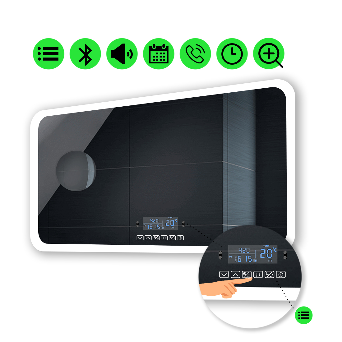 

LED-зеркало 90x80см, с Smart-блоком и линзой без подсветки, модель Ahana