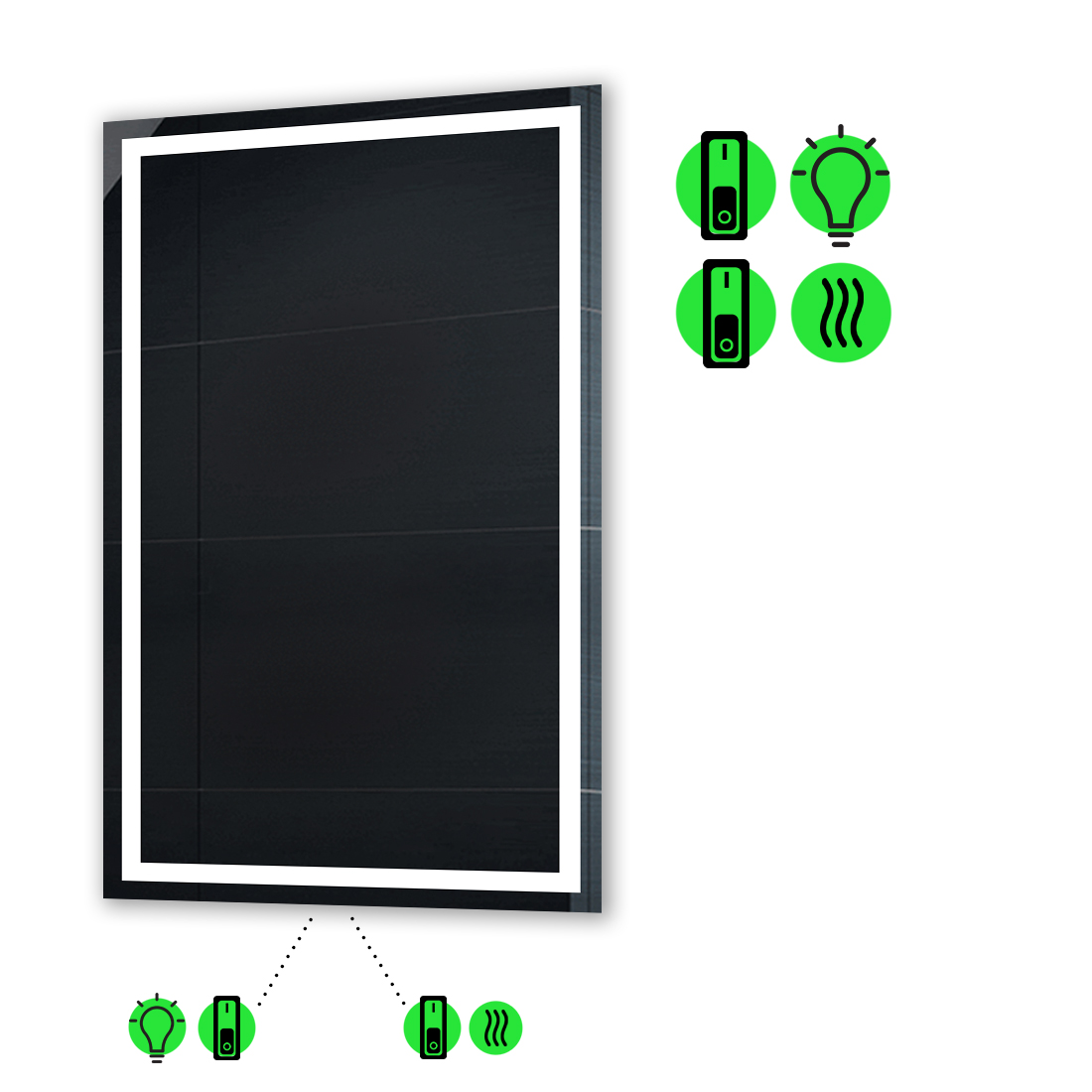 

LED-зеркало 60x80см, с подогревом и двумя механическими включателями, модель Karnet