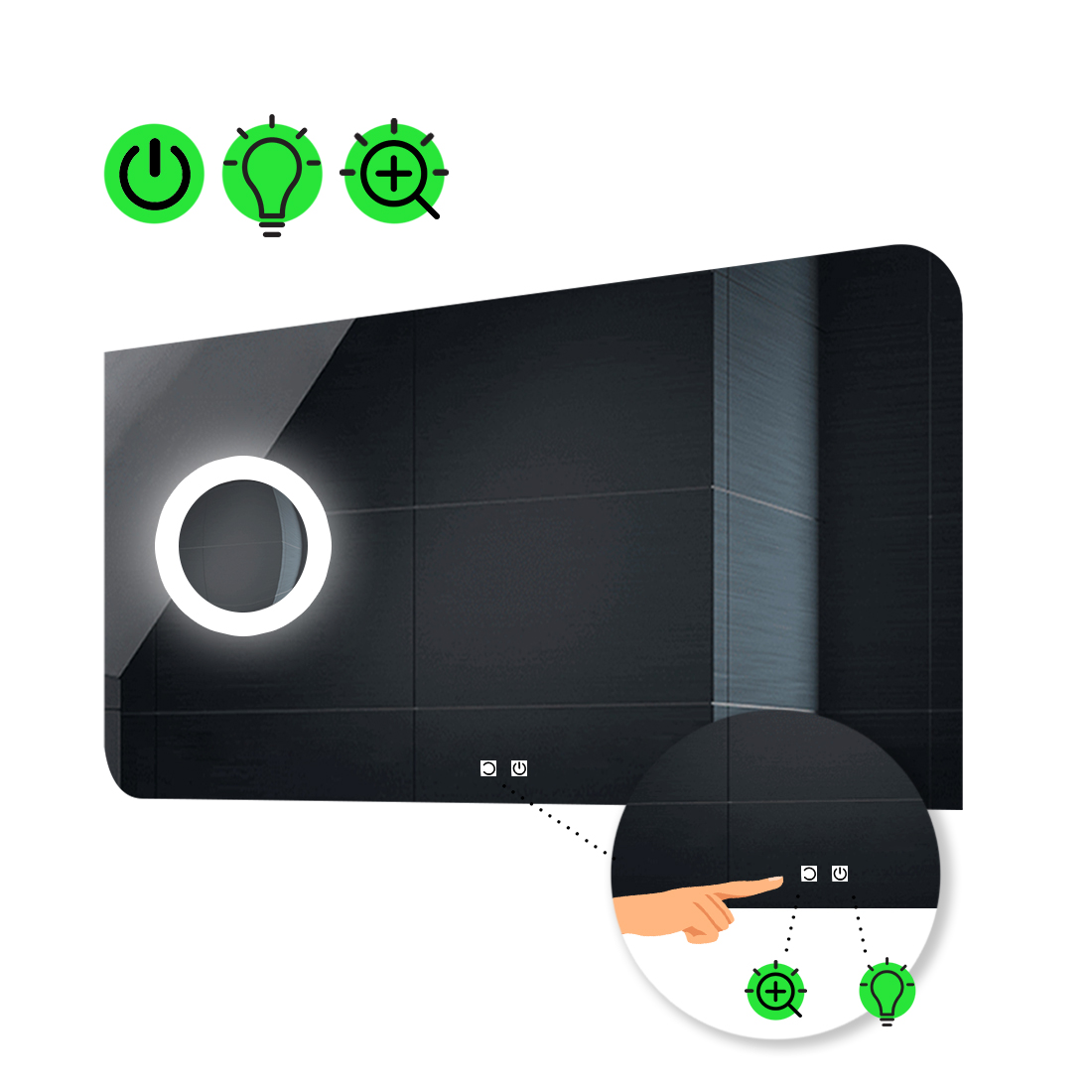 

LED-зеркало 120x100см, с двумя сенсорами и линзой с подсветкой, модель Simona