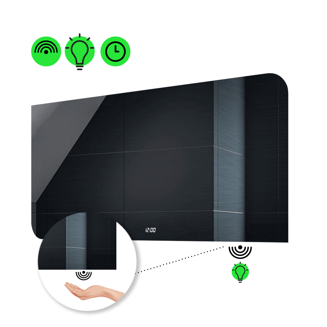 

LED-зеркало 120x80см, с ИК включателем и часами, модель Simona