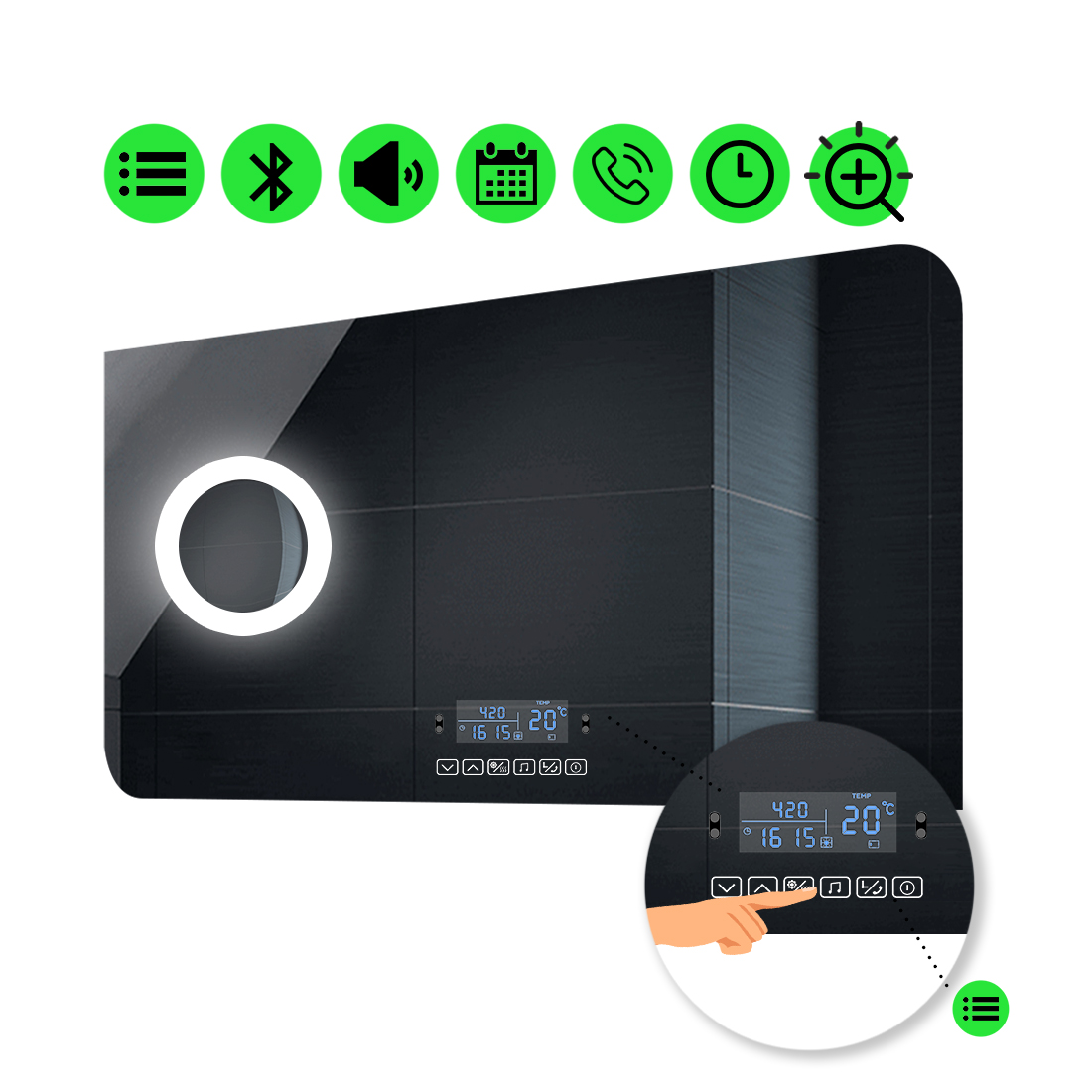 

LED-зеркало 120x100см, с Smart-блоком и линзой с подсветкой, модель Simona