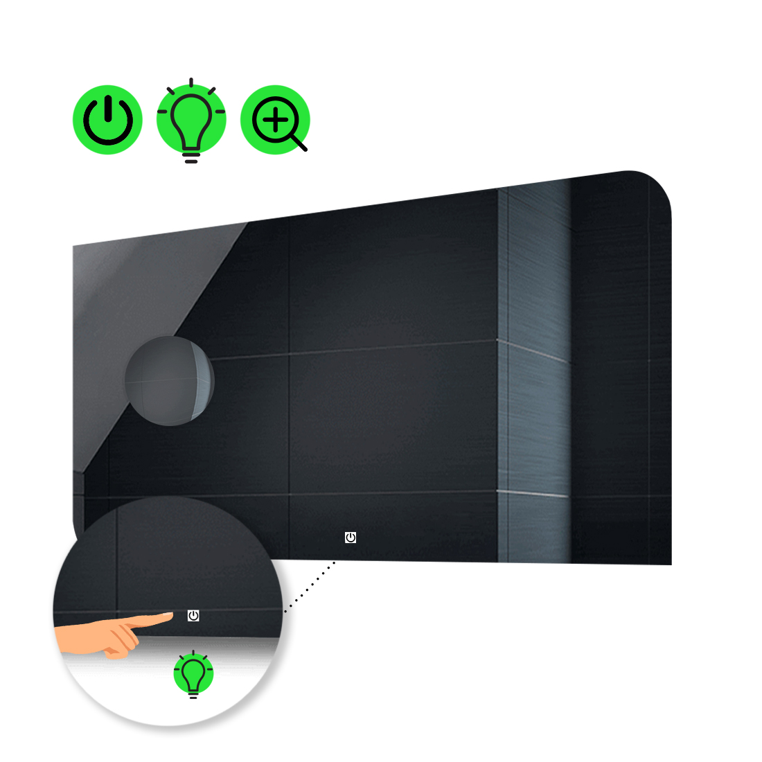 

LED-зеркало 90x80см, с сенсором и увеличительной линзой без подсветки, модель Simona.