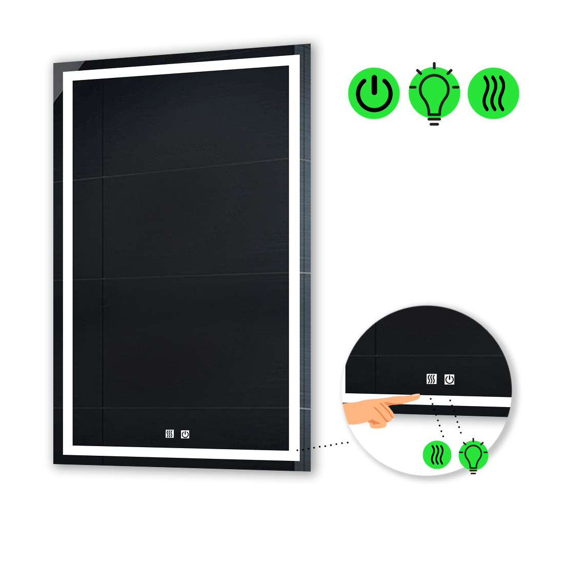 

LED-зеркало 80x120см, с двумя сенсорами и подогревом, модель Karnet