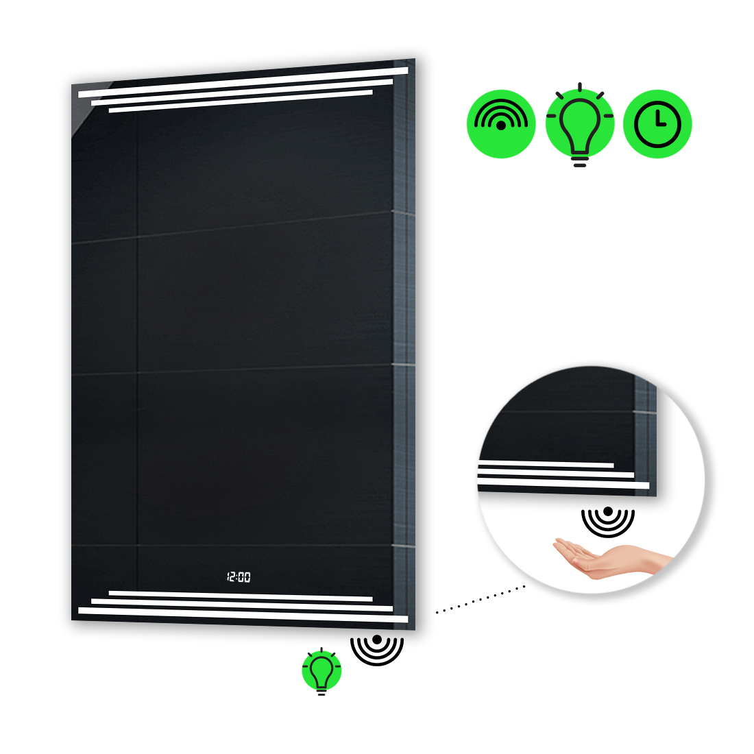 

LED-зеркало 70x110см, с ИК включателем и часами, модель Francisca