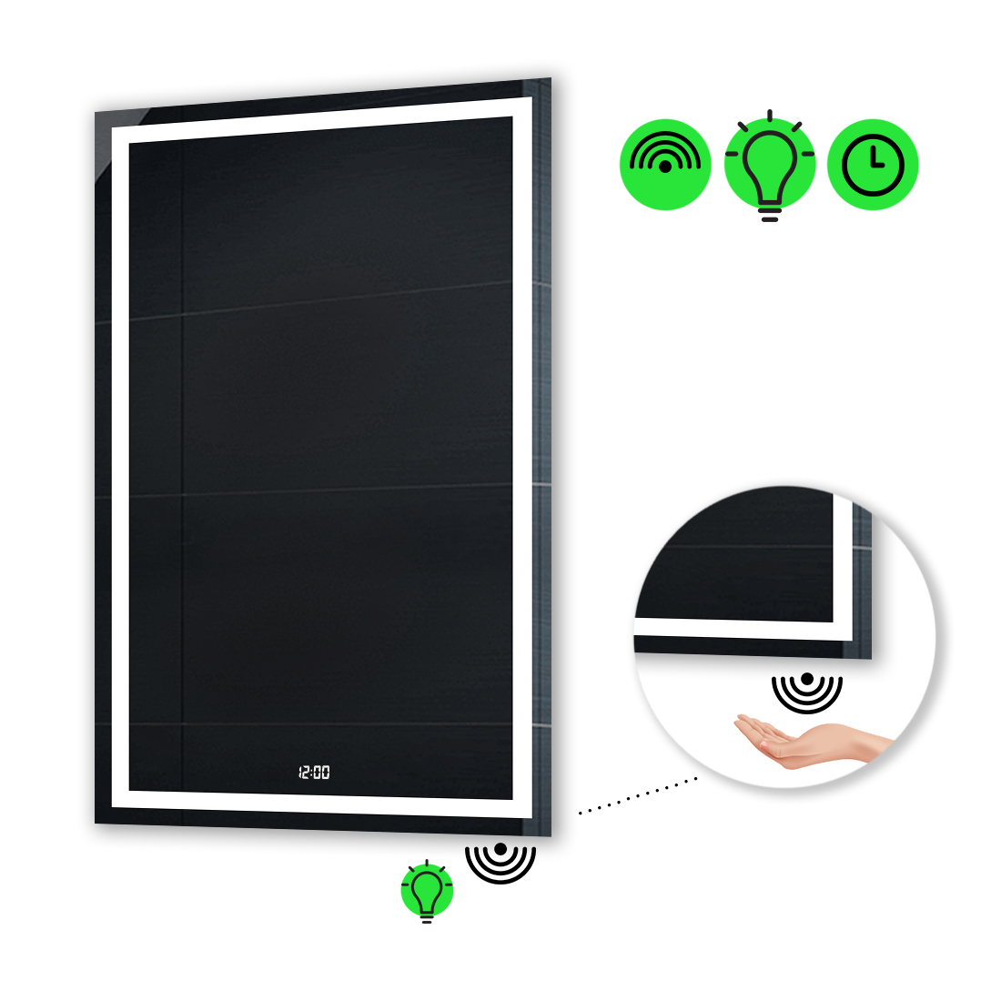 

LED-зеркало 80x100см, с ИК включателем и часами, модель Karnet