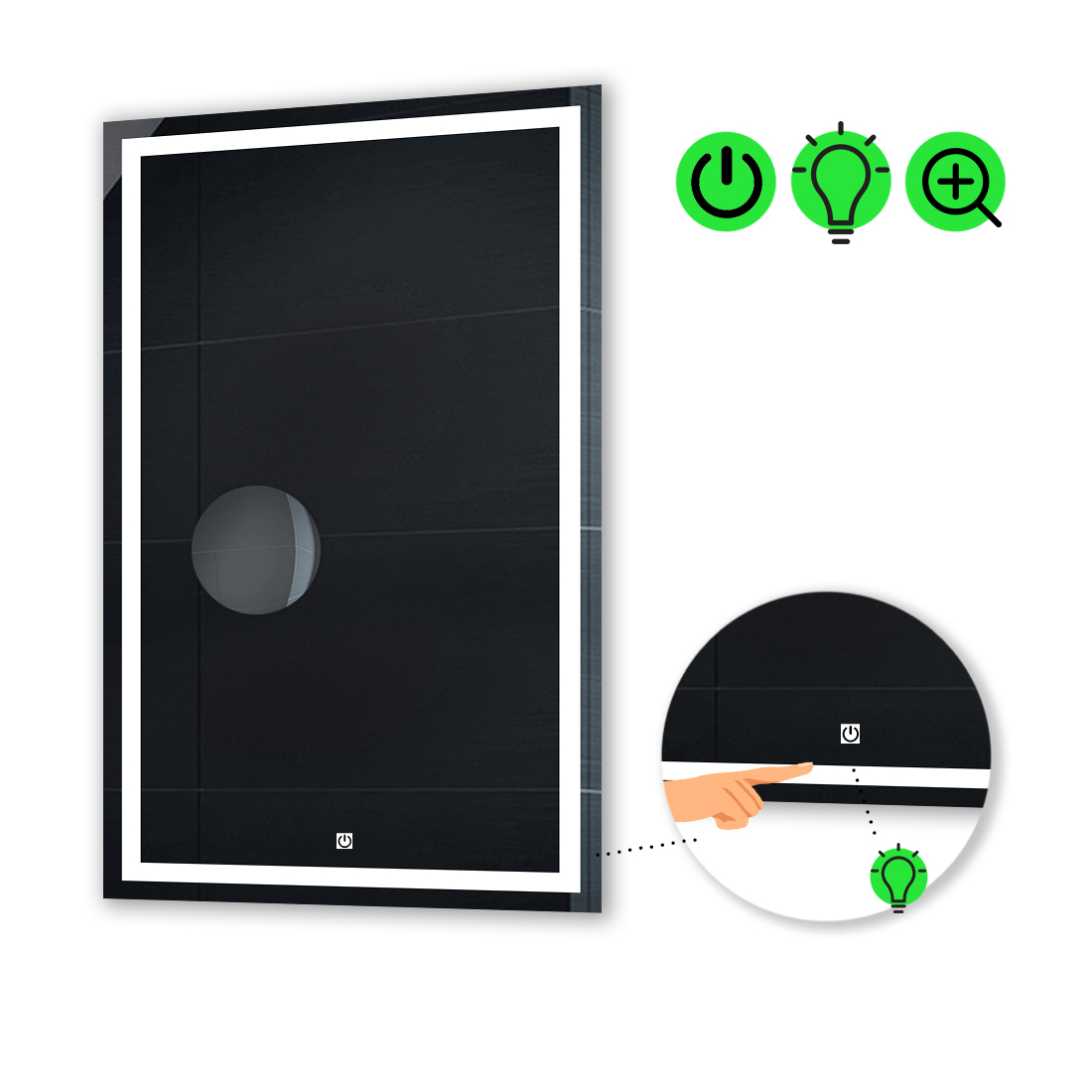 

LED-зеркало 60x100см, с сенсором и увеличительной линзой без подсветки, модель Karnet.