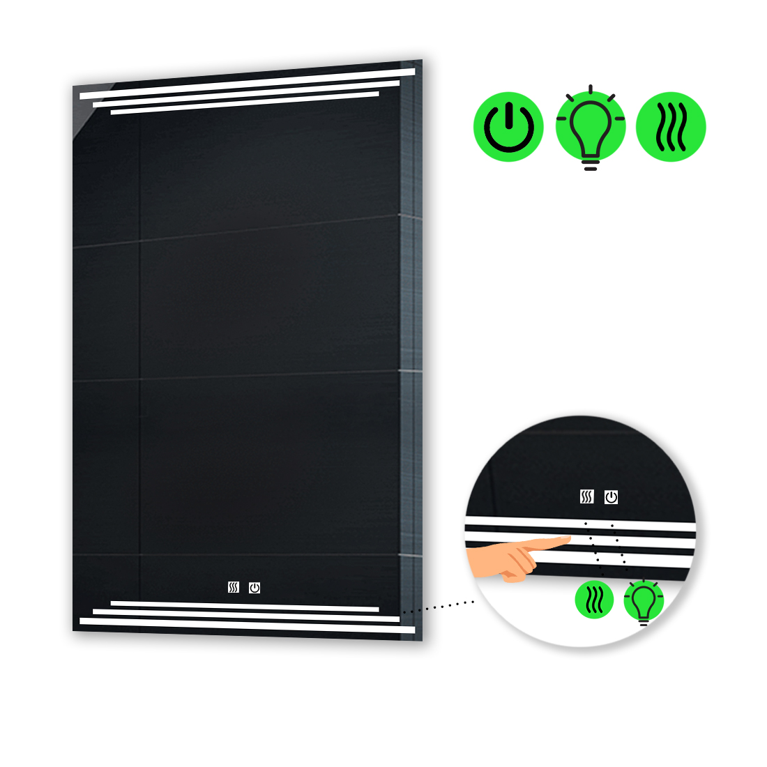 

LED-зеркало 100x140см, с двумя сенсорами и подогревом, модель Francisca