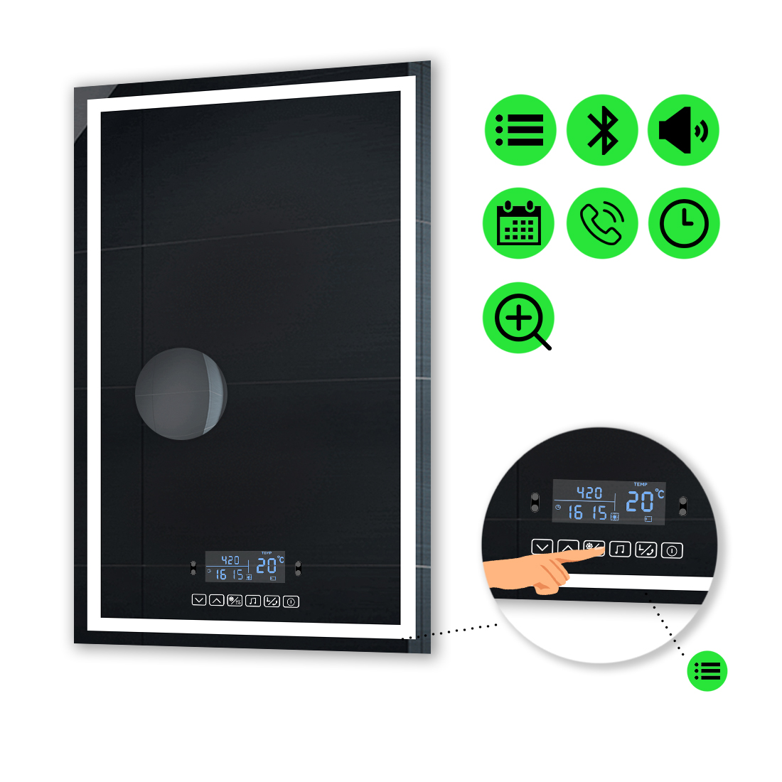 

LED-зеркало 80x100см, с Smart-блоком и линзой без подсветки, модель Karnet