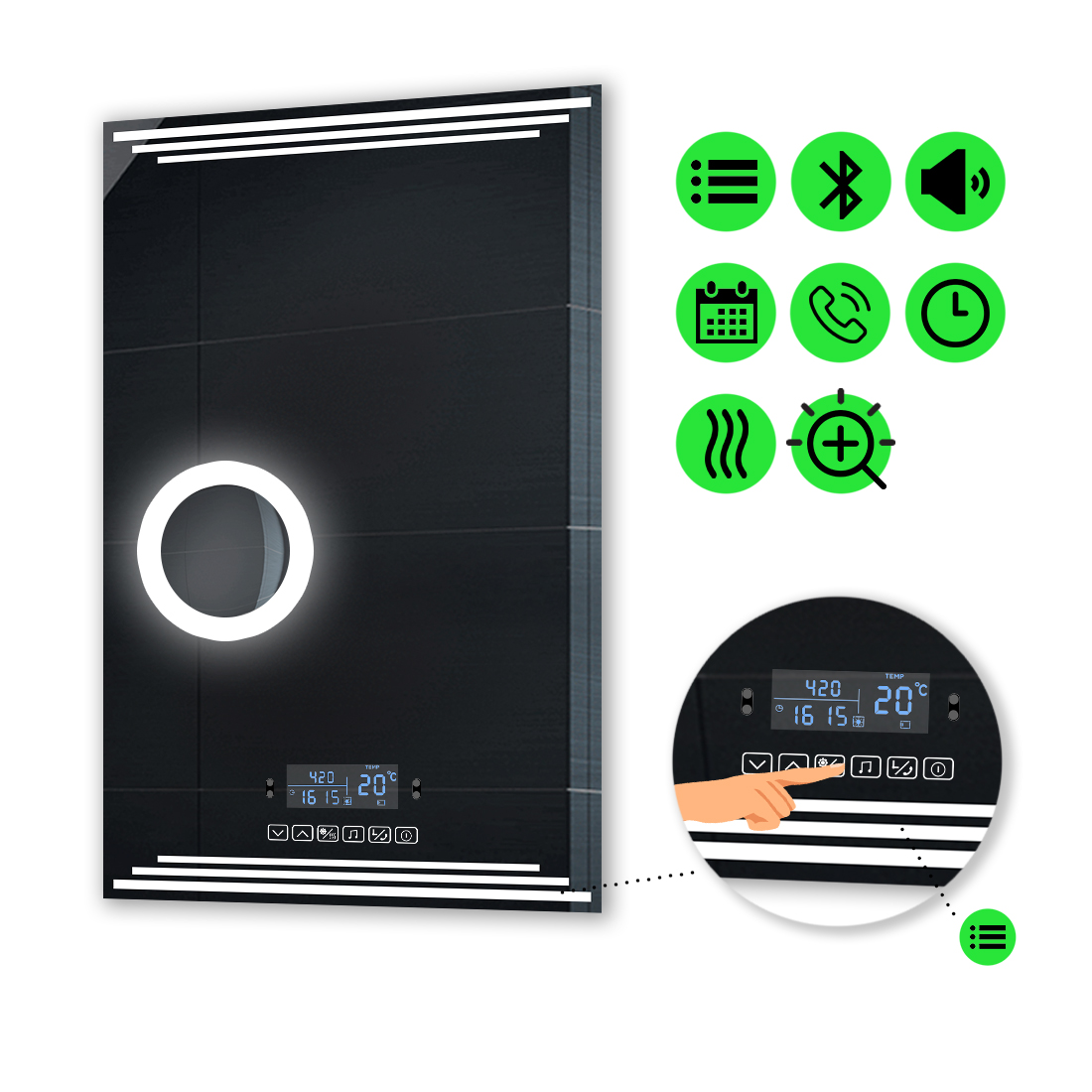 

LED-зеркало 80x120см, с Smart-блоком, линзой с подсветкой и подогревом, модель Francisca